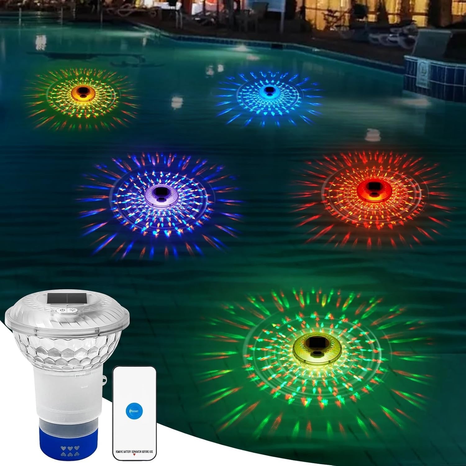 Pool Light Solar Rechargeable - Fernbedienbare Solar-Aufladbare Poolbeleuchtung RGB-Farbprojektion Schwimmende Lampe