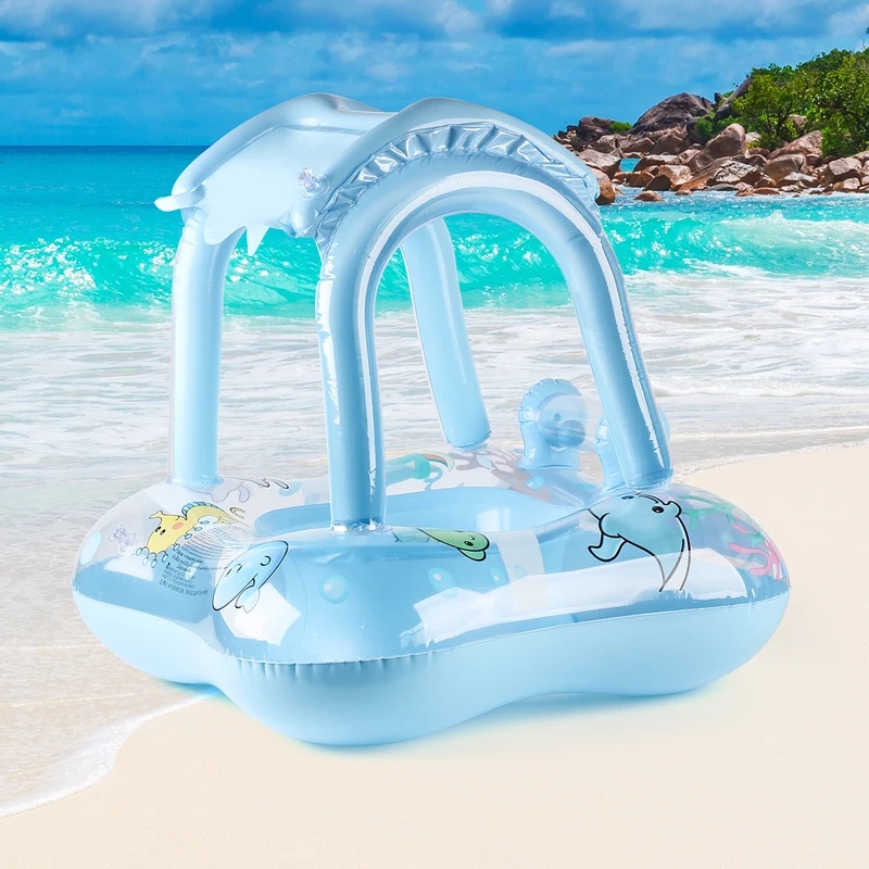 Pool Float Ring Inflatable - Aufblasbare Pool-Liege mit Sonnenschutz, Schwimmring, Wasserspielzeug